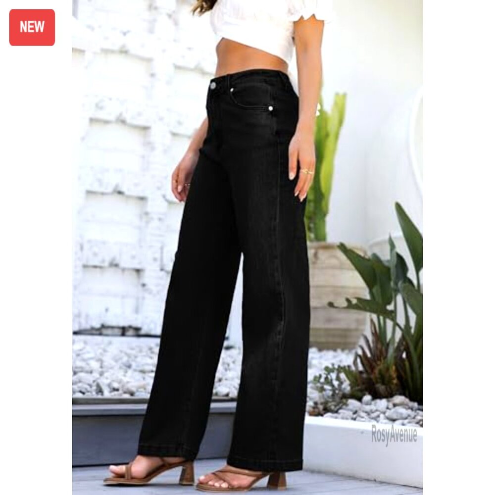 High Waisted Straight Leg Jeans Stretchy Tummy Control Lightweight - Picture 4 of 7